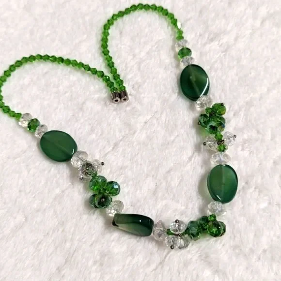 Vintage Artisan Made Green Crystal Bead and Glass Bead Necklaces - Picture 3 of 13